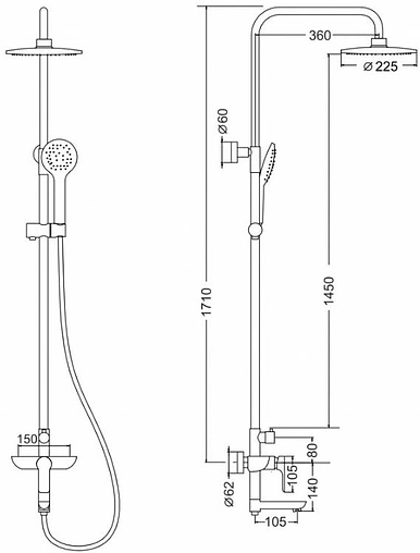 Душевая система со смесителем для ванны Gross Aqua Evo чёрный матовый GA9017SMD05MB Душевая система со смесителем для ванны Gross Aqua Evo чёрный матовый GA9017SMD05MB