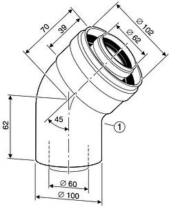 Колено для дымохода Ø 60/100мм ∠ 45° (Al) Buderus 7736995071, 2