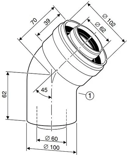 Колено для дымохода Ø 60/100мм ∠ 45° (Al) Buderus 7736995071