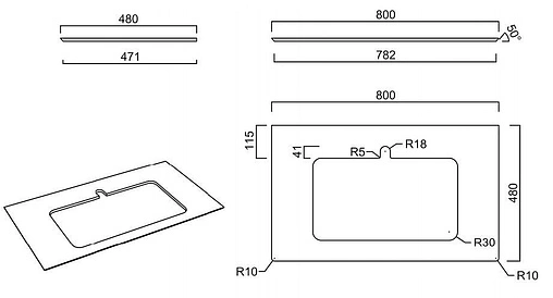 Столешница для раковин встраиваемых сверху Kerama Marazzi Plaza Modern PL2 80 риальто зелёный тёмный PL2.VT97\80