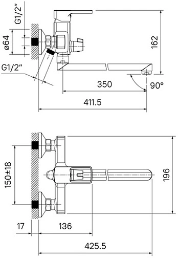 Смеситель для ванны с длинным изливом IDDIS Bild хром BILSB00i10WA Смеситель для ванны с длинным изливом IDDIS Bild хром BILSB00i10WA
