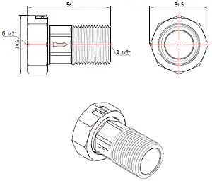 Полусгон для счетчика Ду20 Valtec VTr.611.N.0005 Полусгон для счетчика Ду20 Valtec VTr.611.N.0005, 4