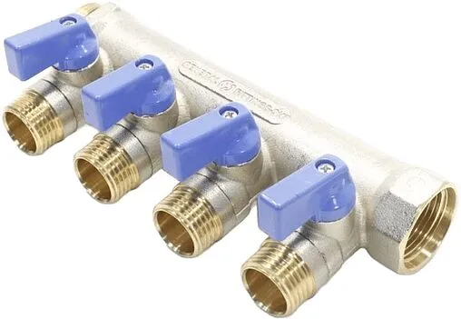 Коллектор запорный проходной 4 отвода синий ¾"в/н x ½"н General Fittings 6200R6N0504B4A