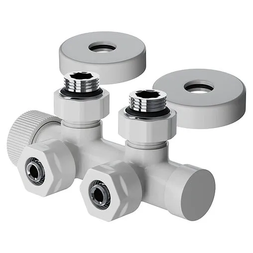 Узел нижнего подключения радиатора терморегулирующий угловой правый 15x1.0 x ¾&quot;ек (½&quot;н) Royal Thermo Design Pro белый RANPU11215WH