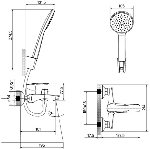 Смеситель для ванны IDDIS Ray чёрный матовый RAYBL02i02