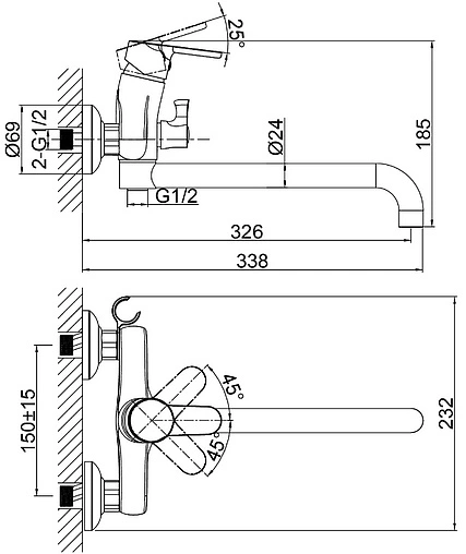 Смеситель для ванны с длинным изливом D&K Rhein Marx хром DA1393301 Смеситель для ванны с длинным изливом D&K Rhein Marx хром DA1393301