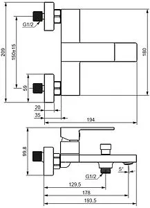 Смеситель для ванны Damixa Gala чёрный матовый 531000300 Смеситель для ванны Damixa Gala чёрный матовый 531000300, 2