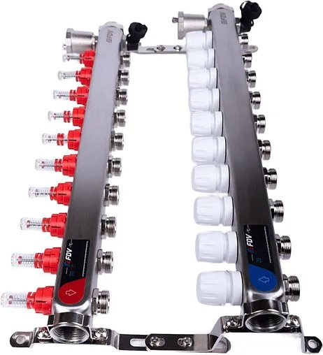 Группа коллекторная с расходомерами 10 отводов 1&quot;в/в x ¾&quot;ек FDV S1103C-2/10