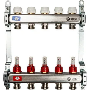 Группа коллекторная с расходомерами 5 отводов 1&quot;в/в x ¾&quot;ек Stout SMS 0917 000005, 1