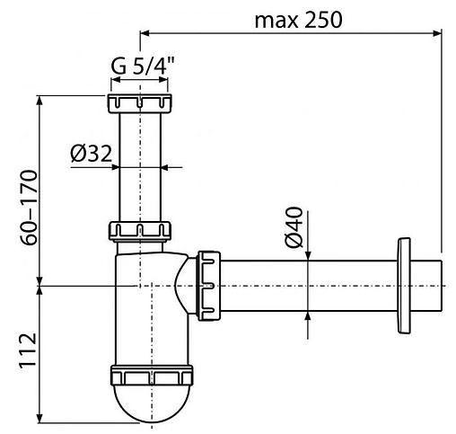 Сифон бутылочный для раковины AlcaPlast белый A43