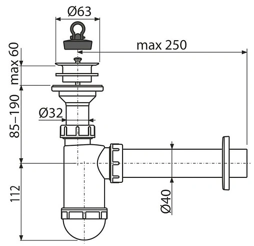 Сифон бутылочный для раковины AlcaPlast белый A42
