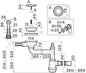Сифон бутылочный для мойки с переливом Omoikiri WK-1-R-IN 4956486 Сифон бутылочный для мойки с переливом Omoikiri WK-1-R-IN 4956486, 2