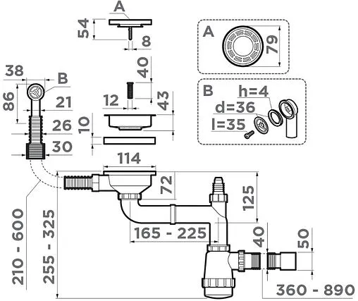 Сифон бутылочный для мойки с переливом Omoikiri WK-1-R-IN 4956486 Сифон бутылочный для мойки с переливом Omoikiri WK-1-R-IN 4956486
