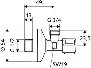 Вентиль регулирующий угловой для бытовой техники ½&quot;н x ¾&quot;н Schell Comfort 033000699, 2