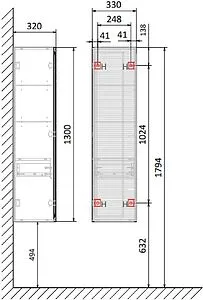 Шкаф-пенал подвесной Jorno Karat 123 белый Kar.04.130/P/W Шкаф-пенал подвесной Jorno Karat 123 белый Kar.04.130/P/W, 2