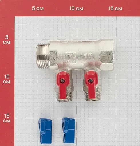 Коллектор запорный проходной 2 отвода 1"в/н x ½"к Valtec VTc.580.N.0602 Коллектор запорный проходной 2 отвода 1"в/н x ½"к Valtec VTc.580.N.0602