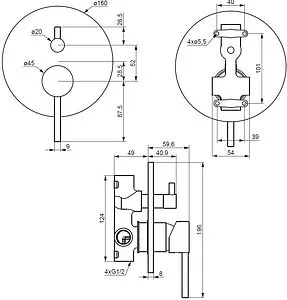 Смеситель для ванны скрытого монтажа Damixa Scandinavian Pure чёрный матовый 367100300 Смеситель для ванны скрытого монтажа Damixa Scandinavian Pure чёрный матовый 367100300, 2