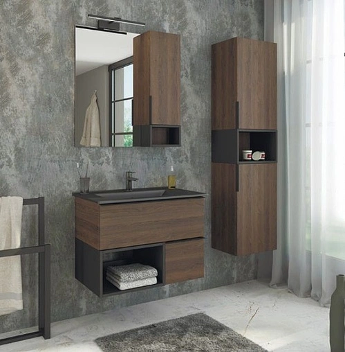 Тумба-умывальник подвесная Comforty Франкфурт 75 дуб шоколадно-коричневый/чёрный 00-00000889CF Тумба-умывальник подвесная Comforty Франкфурт 75 дуб шоколадно-коричневый/чёрный 00-00000889CF