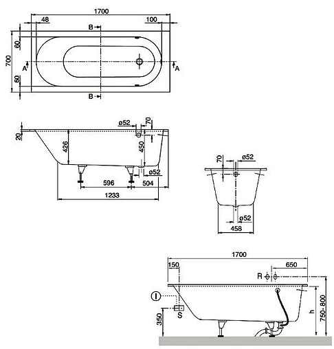 Ванна квариловая Villeroy&amp;Boch Oberon 170x70 star white UBQ177OBE2V-96