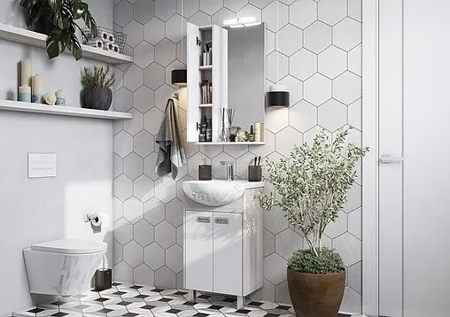 Шкаф-зеркало Aquaton Бекка PRO 50 L белый/дуб соммерсет 1A214502BAC20