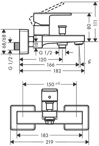 Смеситель для ванны Hansgrohe Vernis Shape чёрный матовый 71450670 Смеситель для ванны Hansgrohe Vernis Shape чёрный матовый 71450670
