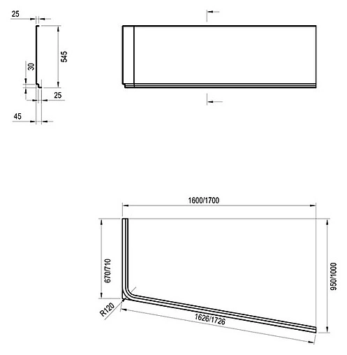 Панель для ванны фронтальная правая Ravak 10° 170 P белый CZ82100A00