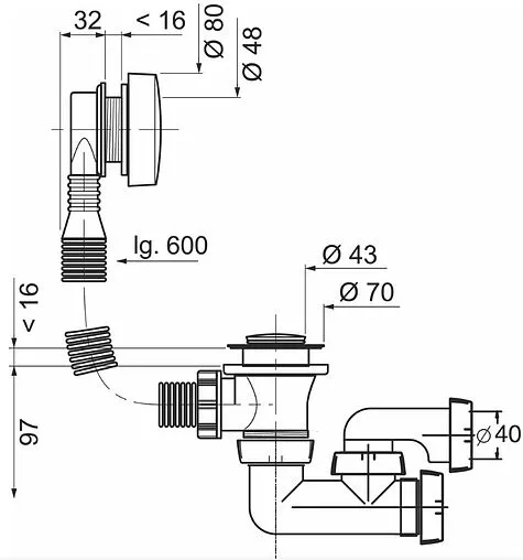 Слив-перелив для ванны Wirquin SP5603 хром 30717567 Слив-перелив для ванны Wirquin SP5603 хром 30717567