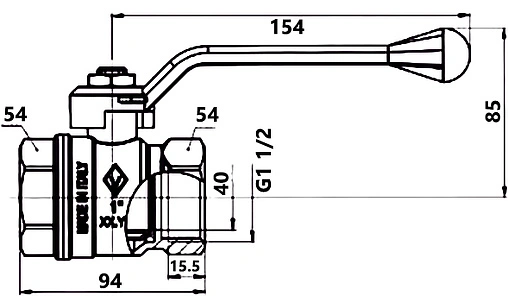 Кран шаровый 1½&quot;в x 1½&quot;в Bugatti New Jersey 09100016