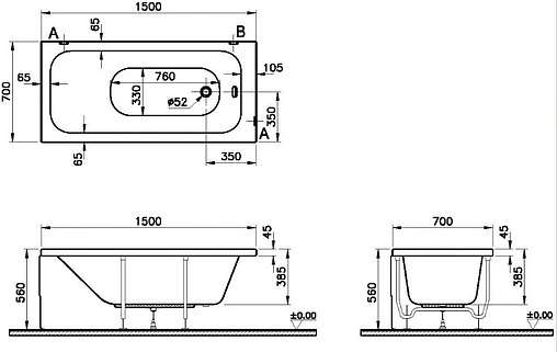 Ванна акриловая VitrA Optimum Neo 150x70 64560001000