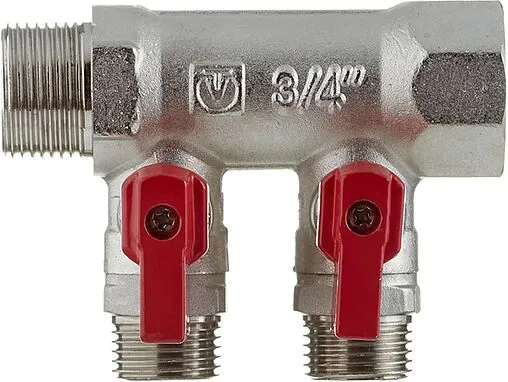 Коллектор запорный проходной 2 отвода ¾"в/н x ½"к Valtec VTc.580.N.0502 Коллектор запорный проходной 2 отвода ¾"в/н x ½"к Valtec VTc.580.N.0502