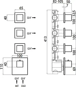 Термостат для 3 потребителей Bossini Cube хром Z032205.030, 4