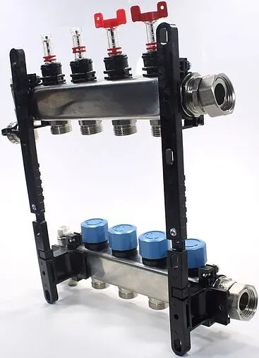 Группа коллекторная с расходомерами 4 отвода 1&quot;в/н x ¾&quot;ек Henco UFH-0605MDSS04