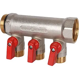 Коллектор запорный проходной 3 отвода красный 1"в/н x ½"н Stout SMB 6210 011203 Коллектор запорный проходной 3 отвода красный 1"в/н x ½"н Stout SMB 6210 011203, 1