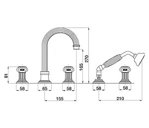 Смеситель на борт ванны на 5 отверстий Cezares Olimp бронза OLIMP-BVD-02-Sw Смеситель на борт ванны на 5 отверстий Cezares Olimp бронза OLIMP-BVD-02-Sw, 3