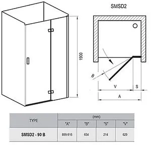 Дверь в нишу 900мм прозрачное стекло Ravak Smartline SMSD2-90 B-R 0SP7BA00Z1, 2