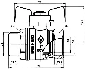 Кран шаровый 1"в x 1"н Bugatti New Jersey 09170006, 2