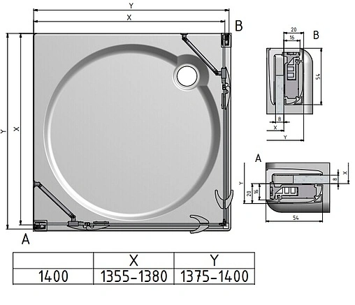 Душевое ограждение 1400x1400мм прозрачное стекло Roltechnik Elegant Line GDOL1+GDOP1/1400*1400 132-140000L-00-02+132-140000P-00-02