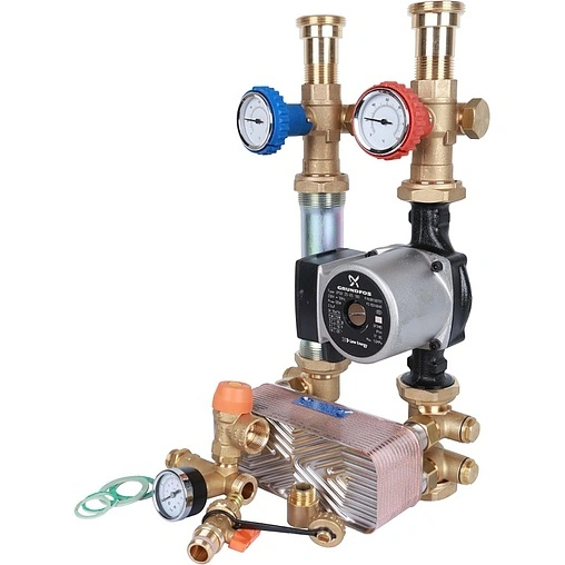 Насосный модуль с теплообменником 28 пластин 1"н х 1"в Stout SDG-0038-282502 с насосом Grundfos UPSO 25-65 180