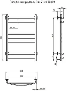 Полотенцесушитель электрический лесенка Тругор Пэк 21 кв 80х40 полированная сталь Полотенцесушитель электрический лесенка Тругор Пэк 21 кв 80х40 полированная сталь, 2