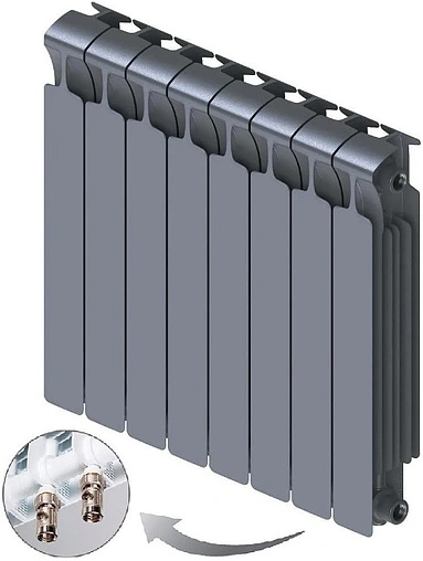Радиатор биметаллический 8 секций нижнее правое подключение Rifar Monolit Ventil 500 серый RMVRF50008 tit