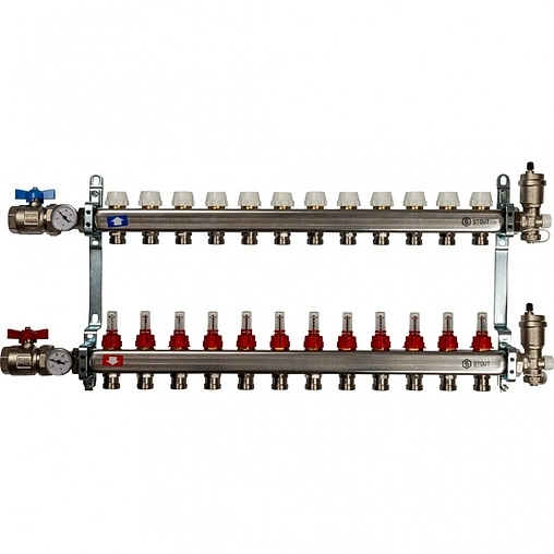 Группа коллекторная с расходомерами 12 отводов 1&quot;в/в x ¾&quot;ек Stout SMS 0907 000012
