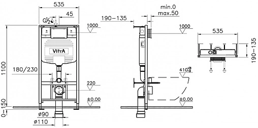 Комплект 5 в 1 VitrA S10 Spinflush 9842B003-7206 с кнопкой Uno 720-0280EXP хром глянцевый