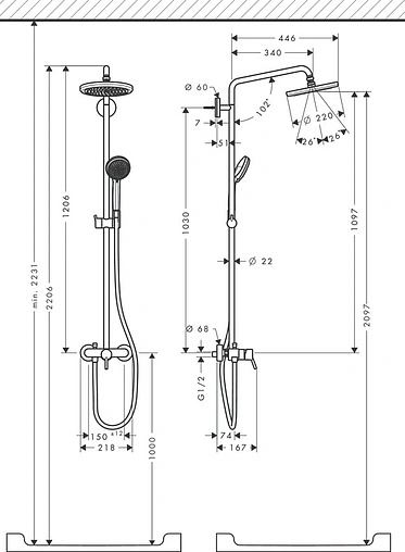 Душевая система со смесителем для душа Hansgrohe Croma 220 1jet хром 27222000