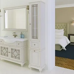 Шкаф-пенал напольный с бельевой корзиной Aquaton Беатриче 40 R слоновая кость/патина 1A187403BEM6R, 3