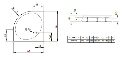 Поддон для душа Radaway Patmos A900 4S99155-03
