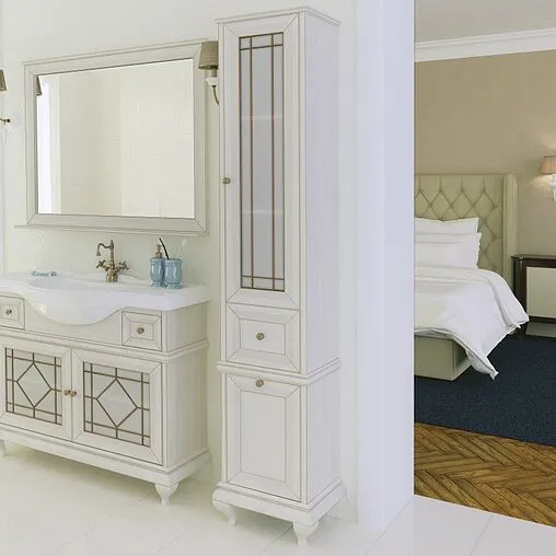 Шкаф-пенал напольный с бельевой корзиной Aquaton Беатриче 40 R слоновая кость/патина 1A187403BEM6R