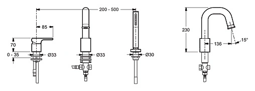 Смеситель на борт ванны на 3 отверстия Jacob Delafon Singulier хром E10873-CP