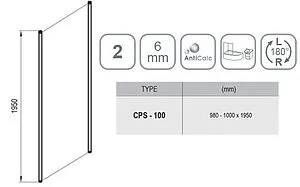 Боковая стенка 1000мм прозрачное стекло Ravak Chrome CPS-100 9QVA0U00Z1, 2