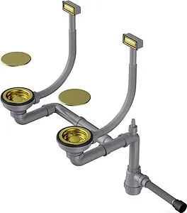 Сифон бутылочный для двойной мойки с переливом Omoikiri WK-2C-LG 4956497 Сифон бутылочный для двойной мойки с переливом Omoikiri WK-2C-LG 4956497, 1