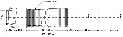 Слив гофрированный Mc Alpine 1¼x40/50мм L=550-1500мм MRMF115S